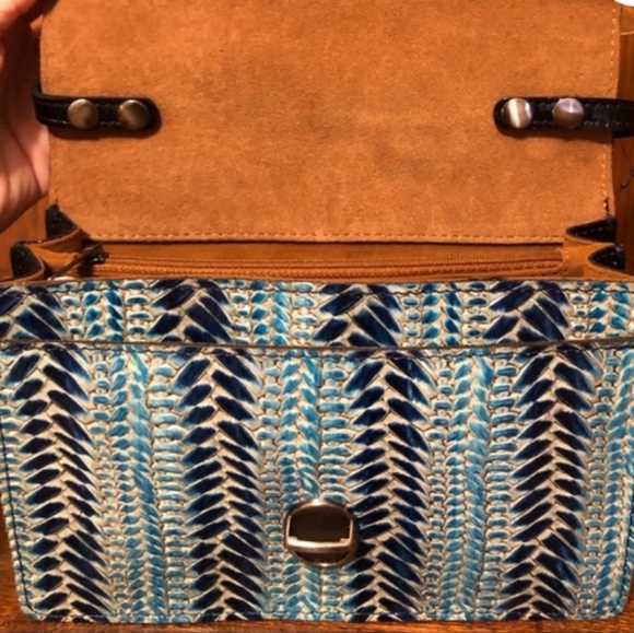 Patricia Nash Embossed Wicker Woven Leather Blue Laurentina Crossbody Bag - Picture 5 of 10